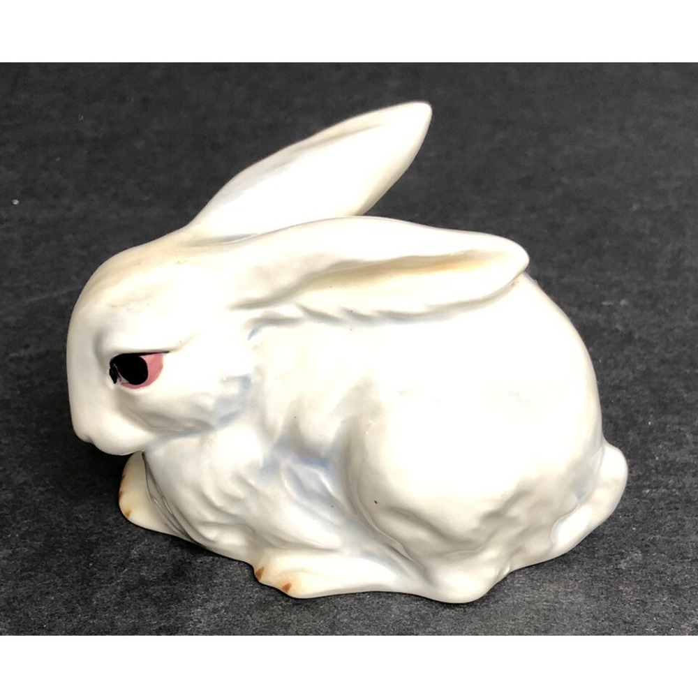 1970s Goebel Bunny Rabbit Figurine Gray White Pink Eyes W Germany 3.5" TKM-5